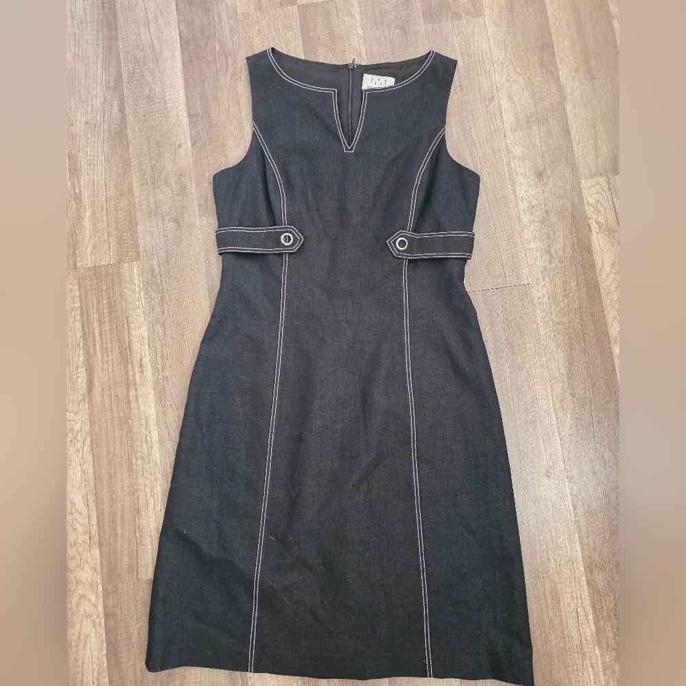 DAVID MEISTER LINEN Preppy 60s 70s shift Dress Formal Black Sleeveless Goth